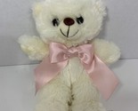 MS Teddy Bear Inc white cream plush pink ribbon bow small stuffed animal... - $10.39