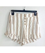 LC Lauren Conrad Womens Sz XS Tan White Striped Shorts Ruffle Hem Linen - $9.90