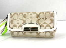 Coach Kristin Signature Wristlet Beige Canvas White Leather Small Bag W15 - $23.76