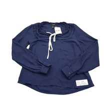 Forever 21 Womens Shirt S Navy Blue Long Sleeve Vneck Ruffle Pull Over - £19.21 GBP