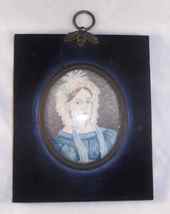 Antique Watercolor on Paper Miniature of Period Woman in Wood Lacquer Frame - £218.85 GBP