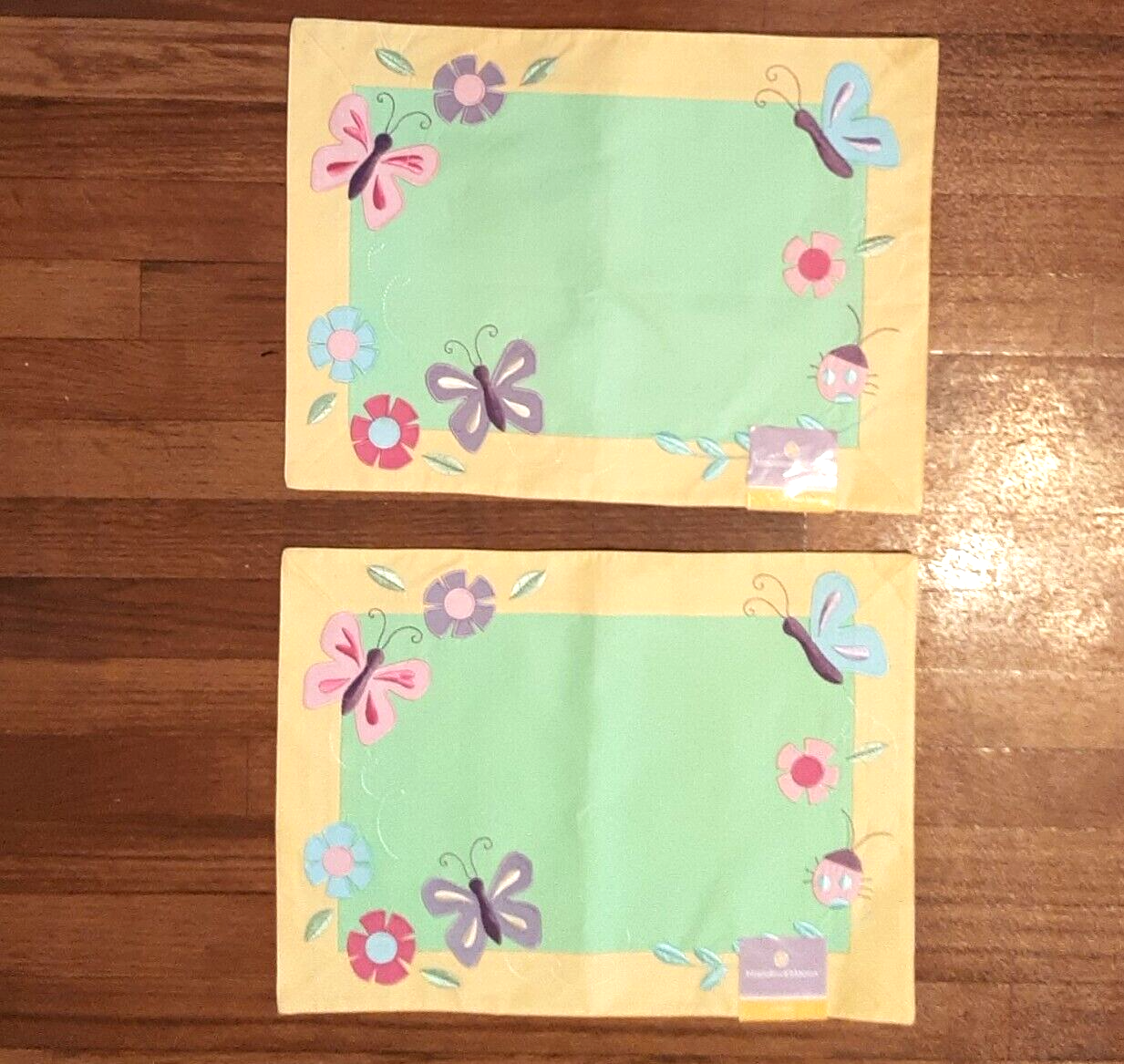 Primary image for 2 Butterfly Spring Flurry Placemats Yellow Green Embroidered
