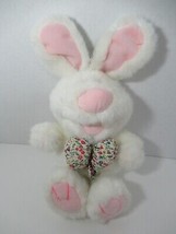 Commonwealth white bunny rabbit plush floral bow 1994 pink nose eyebrows squeaks - £31.15 GBP