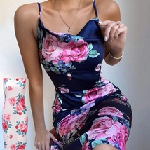 Women's Silk Mini Dress Summer Floral Flower Print Cocktail Party Club D... - $38.99