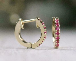 14k Yellow Gold Finish 1.00Ct Round Cut Pink Sapphire Women&#39;s Hoop Earrings - £60.80 GBP