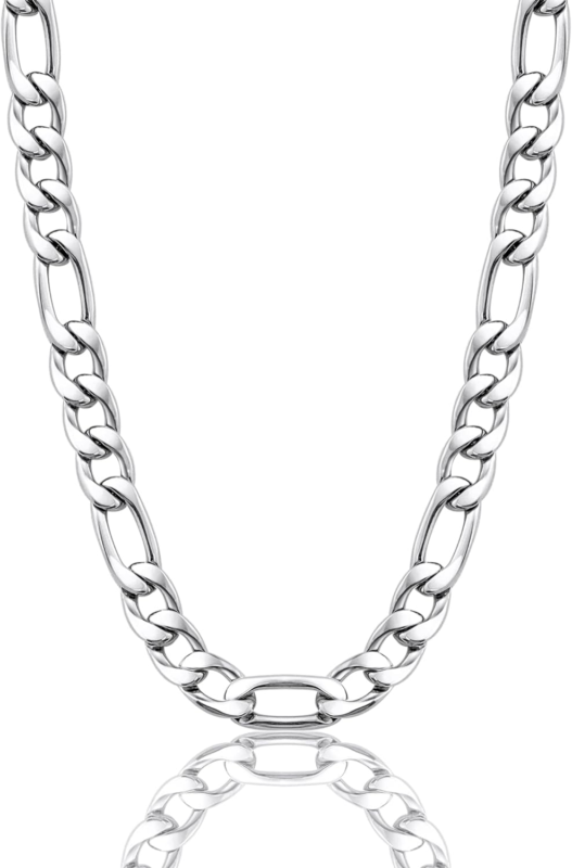 Figaro Chain Necklace Stainless Steel Real Gold Plated  8.5Mm Width, Size: 28" - $19.23