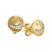 10k Yellow Gold Womens Round Diamond Smiley Face Screwback Earrings 1/20 Cttw - £127.51 GBP