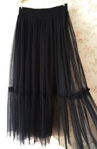 Black A-line Long Tulle Skirt Women Custom Plus Size Pleated Tulle Skirt image 2