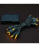 Battery Operated 20 LED Lights Yellow on Green Wire - £11.01 GBP