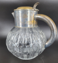 Vintage Pitcher with Hinged Lid 8&quot; German Silver Plate Clear Optic Cut Crystal - £45.35 GBP