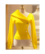 Elegant Slim Fit Solid Color Knitted Autumn 2024 New Asymmetrical Lapel ... - $54.95