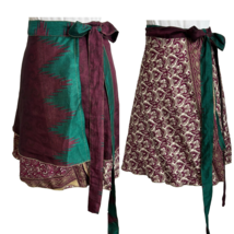 Reversible Wrap Skirt Double Layer One Size Bohemian Paisley Green Maroon - £19.78 GBP