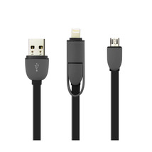 Reiko Iphone 6 And Micro Usb Flat Cable 3.2FT 2-IN-1 Usb Data In Black - £6.43 GBP