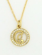 14k Gold Plated Virgen Mary Praying Necklace mini Pendant 16&quot; Chain Round 1/2&quot; - £9.55 GBP