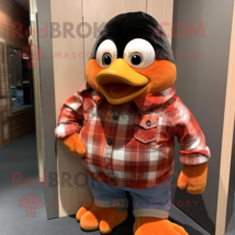 Peach Penguin mascot costume character dressed with a Flannel Shirt and Cufflink - £940.21 GBP