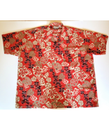 Pineapple Connection 2XB Hawiian Mens Shirt Red Floral Leaves Polyester - £12.98 GBP