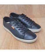 Ecco Men’s Leather Sneakers Sz 8 Extra Wide Black Leather - £42.56 GBP