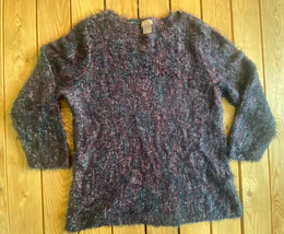 Chico’s Size 0 Fuzzy Navy Base, Multi Color Knit Sweater,EUC D5 - £11.86 GBP