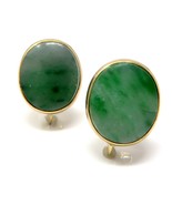 14k Yellow Gold Jadeite A Jade Screw On Earrings 15x13mm - $719.91 CAD