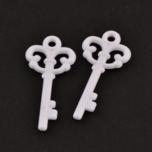 2 Heart Key Pendants Rainbow Skeleton Keys White Acrylic Charms Love Jewelry - $4.21