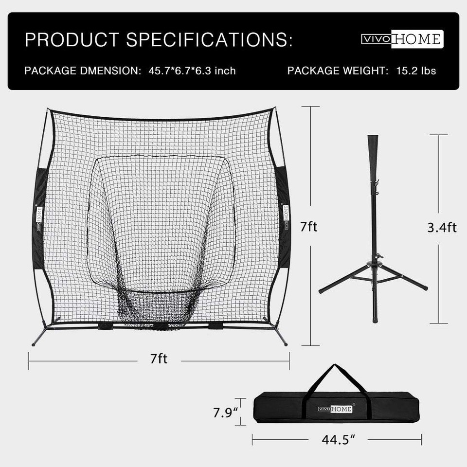 Durable 7x7 Feet Baseball Backstop Net & Adjustable Batting Tee for Training Item image 8