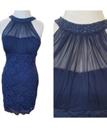 Y2K Blue Glitter Sparkly Lace Formal Stretchy Dress Halter Large 12 Prom... - $48.25