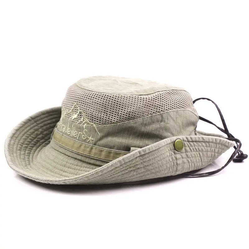 Outdoor Bucket Hat Men Summer Breathable Panama Cap Cotton Jungle Fishing Mesh - £12.09 GBP+