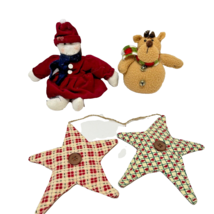Vintage Lot 3 Fabric Plush Christmas Tree Ornaments Snow Woman Reindeer Stars - £6.94 GBP