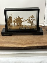 VINTAGE Chinese San You DIORAMA Cork Carving GLASS CASE Cranes Art. No. ... - $29.92