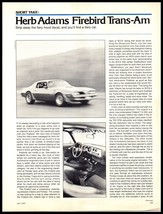1977 Magazine Spec &amp; Test Sheet with Photo - Herb Adams Firebird Trans A... - $4.94