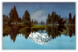 Snow Capped Mt Rainier Washington Reflected in Lake Postcard Unposted - £3.84 GBP