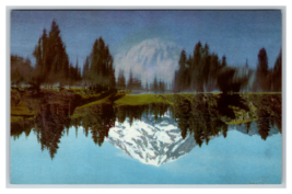 Snow Capped Mt Rainier Washington Reflected in Lake Postcard Unposted - £3.65 GBP