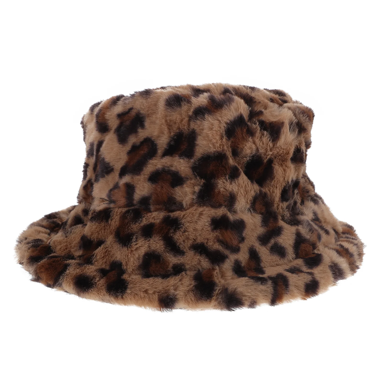 Fashion Bucket Hats for Warm Fisherman Hat Fluffy Autumn Leopard Plush Bucket - £12.38 GBP
