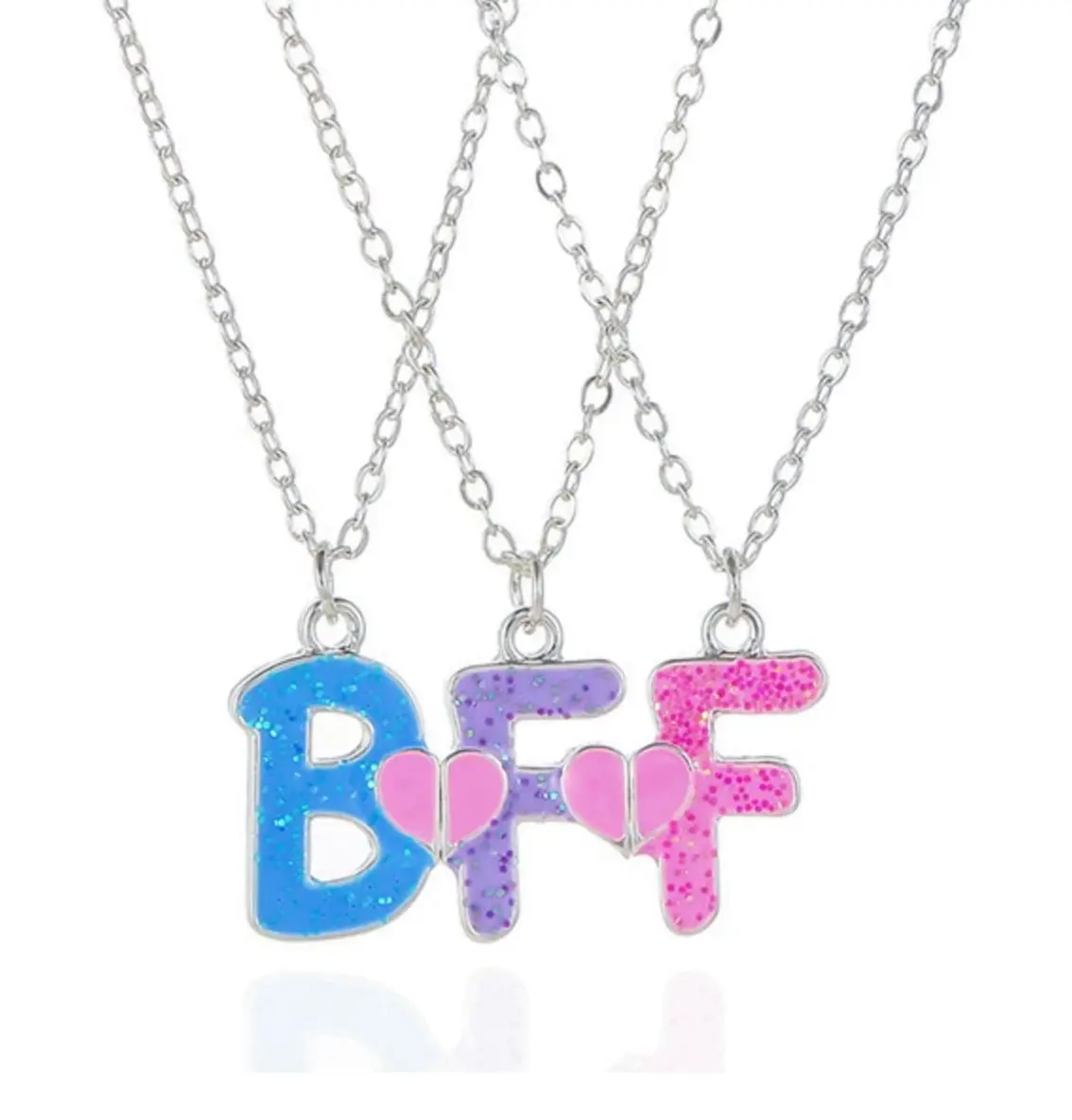 3pcs/Set Heart Flower Star Glitter Magnetic Pendant Best Friend Girls BFF - £6.65 GBP