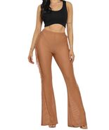 Flare Leg Side Fringe Knit Pants Size L Caramel Brown Sheer Cosplay Fest... - $19.79