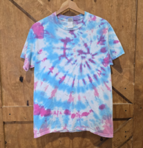 Gildan Tie dyed T Shirt Size Medium Blue White &amp; Purple Distressed - $10.00