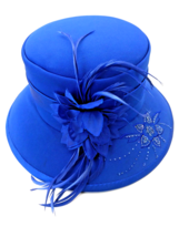 Vintage Milano Paris Derby Blue Embroidered Floral Beaded Feather Cocktail Hat - £169.46 GBP