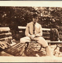 c1940 Vintage Man with Head Cocked Homburg Hat Silvered Black White Photograph - $14.95