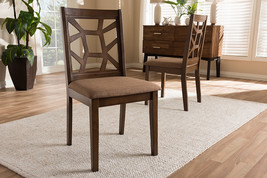 Caspia Light Brown Fabric Walnut Brown Finished Dining Chair (Set of 2) - $177.00