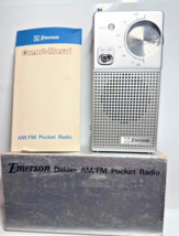 Vtg. 1975 EMERSON Deluxe AM/FM Pocket Radio P3751 Silver Working Low Vol... - $36.47