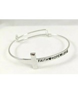 Hand Stamped Inspirational Faith Hope Love Cross Bangle Bracelet Sterlin... - $7.99