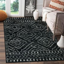 Moroccan 3X5 Rug,Black Washable Small Rug For Bedroom,Non-Slip Geometric Tribal  - £53.41 GBP