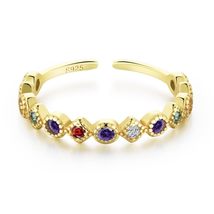 Luxurious Multi-Colored Gemstone Open Ring (S925 Sterling Silver) - £23.32 GBP