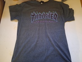 Thrasher Magazine Flames Logo Skateboard T Shirt Dark Heather Gray Size M - $20.00