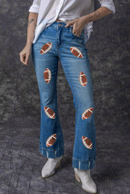 Sky Blue Sequin Rugby Football Pattern High Waist Distressed Flare Jeans - $768.46 MXN