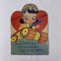 Vtg 1940s WWII Era Used Valentine Patriotic US Greeting Card Girl On A T... - $29.69
