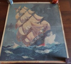 Worden Wood Vintage Newspaper Print Art Clipper Ship 15.75x14.25 Boat Ocean - £37.21 GBP