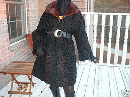 Unique Full length Black Swakara &amp;brown Mink Fur Coat M - £625.79 GBP