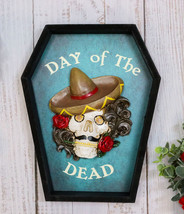 Day Of The Dead Masquerade Red Rose Skull With Sombrero Hat In Coffin Wall Decor - £23.96 GBP