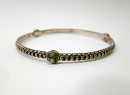 Silver Tone Textured Bangle Bracelet with Rhinestone Accents - £9.40 GBP
